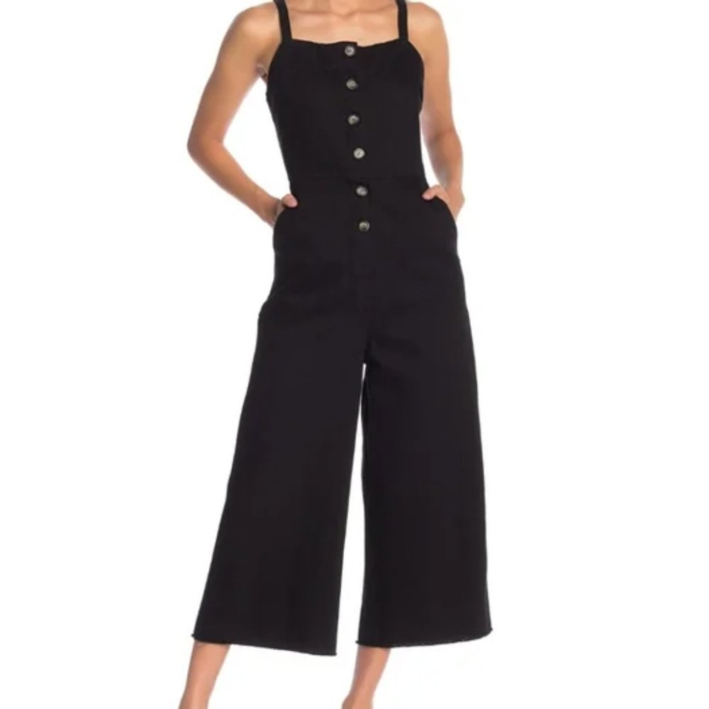 Overall Button-Down Jumpsuit capri length.